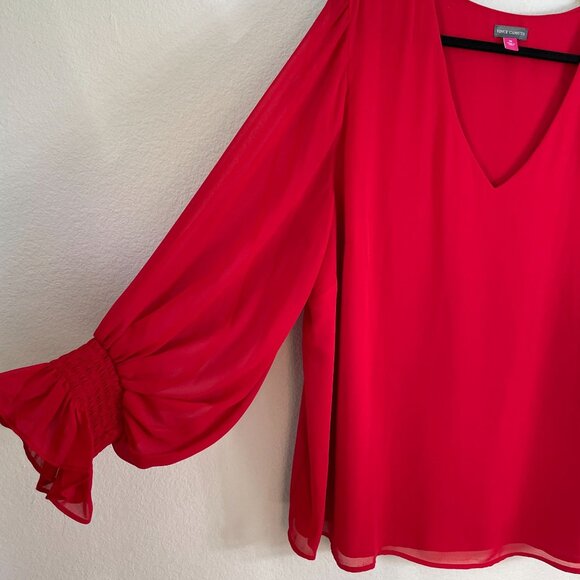 Vince Camuto Womens Plus 3X Red V Neck Chiffon Blouse Long Sleeve Shirt Top - Picture 8 of 11